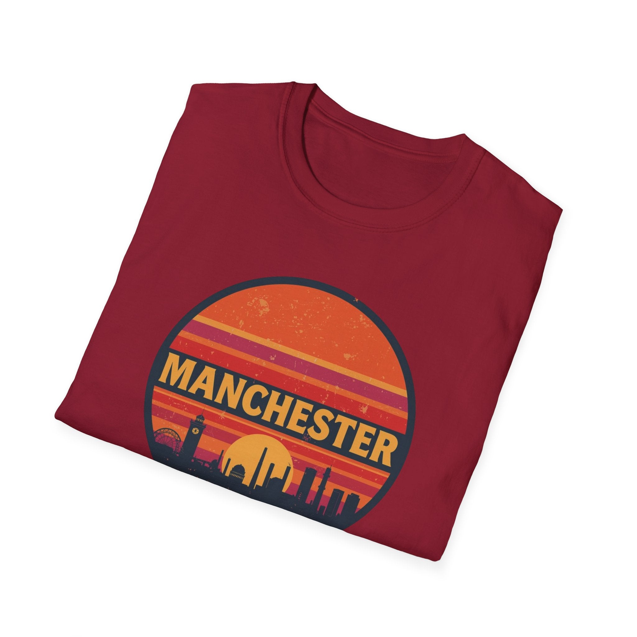 Manchester Sunset T-Shirt — Retro City Skyline Tee