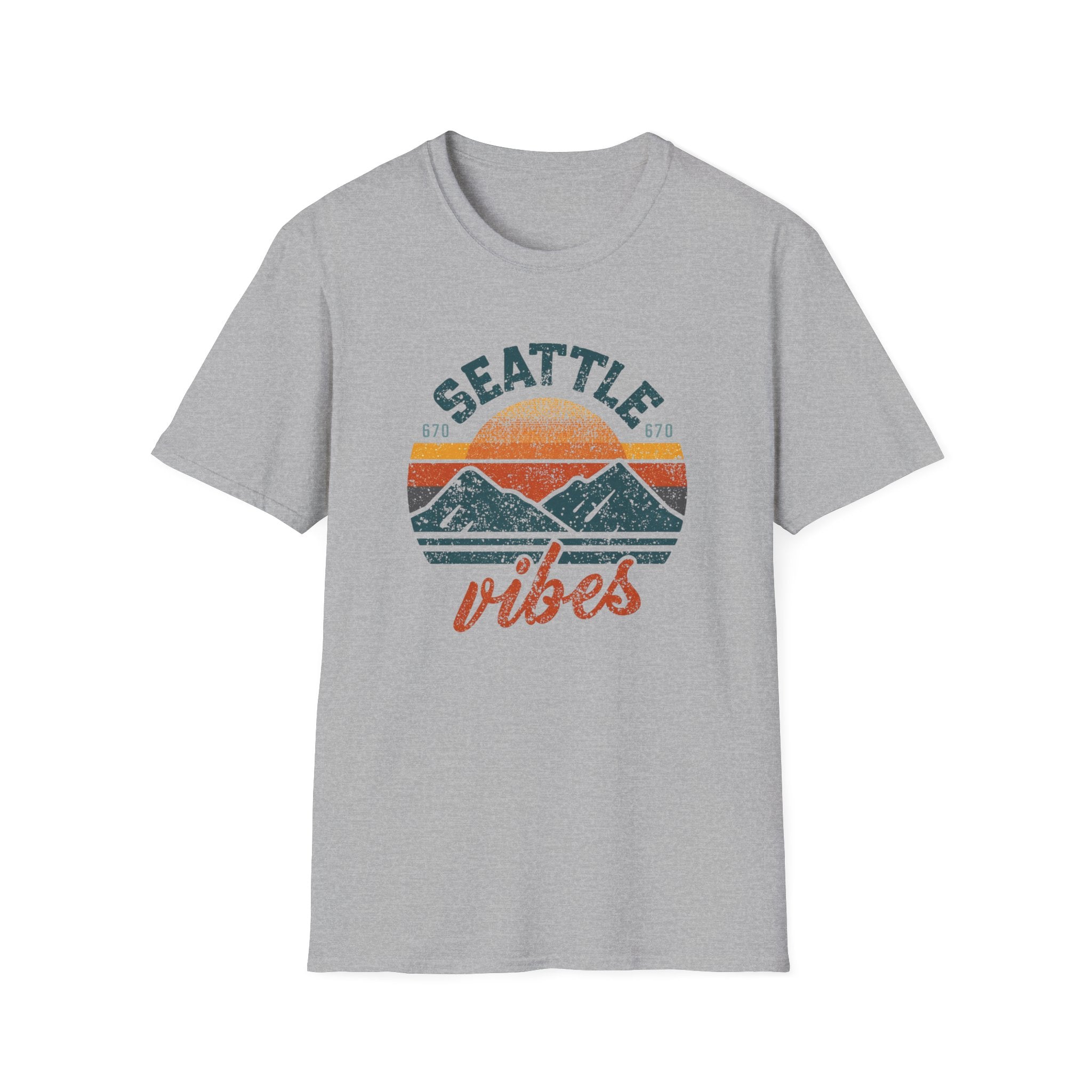 Seattle Vibes T-Shirt — Retro Mountain Sunset Graphic Tee