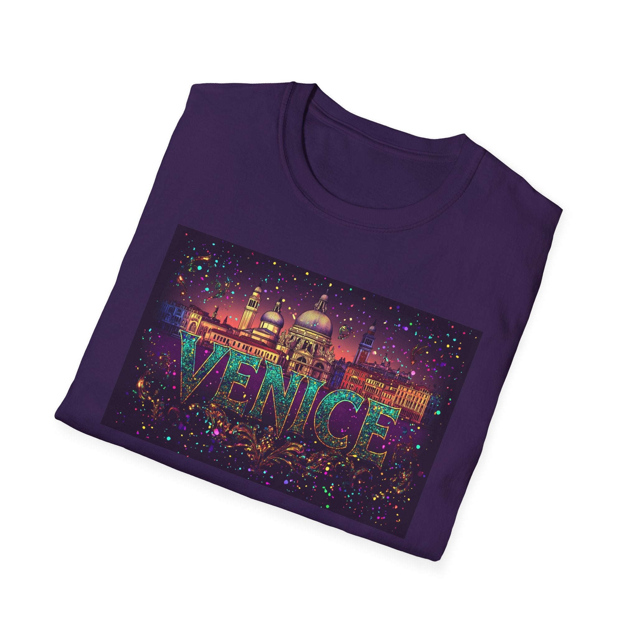 Venice skyline text T-Shirt | Venice Italy cityscape, neon travel tee