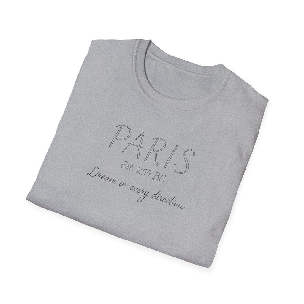 Paris Est. 259 BC T-Shirt – 'Dream in Every Direction' Minimalist Travel Tee