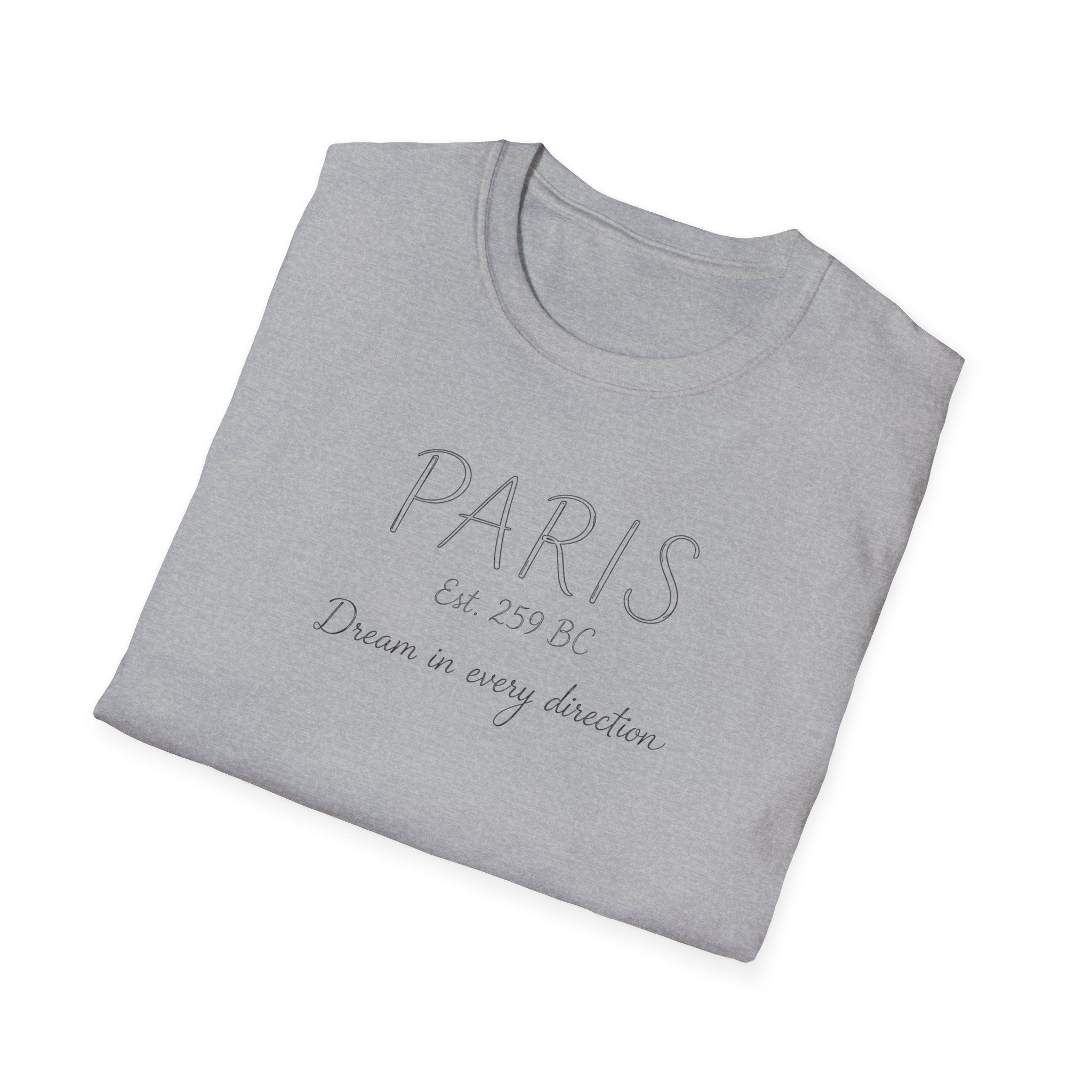 Paris Est. 259 BC T-Shirt – 'Dream in Every Direction' Minimalist Travel Tee
