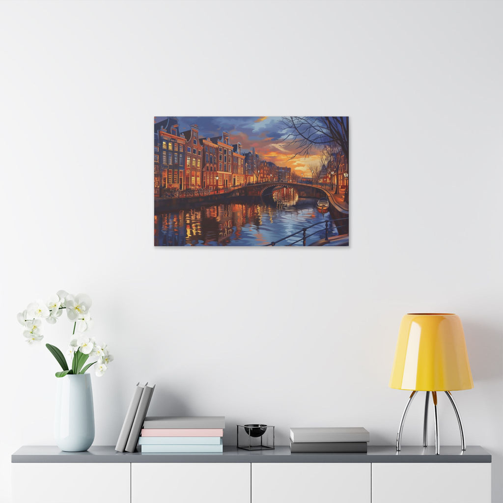 Amsterdam Canal Evening Canvas Print — Sunset Cityscape Wall Art