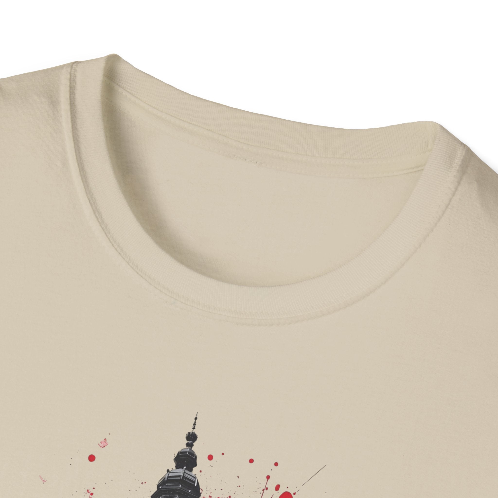Munich Football Illustration T-Shirt | Soccer Ball, Clock Tower, Red Paint Splatter