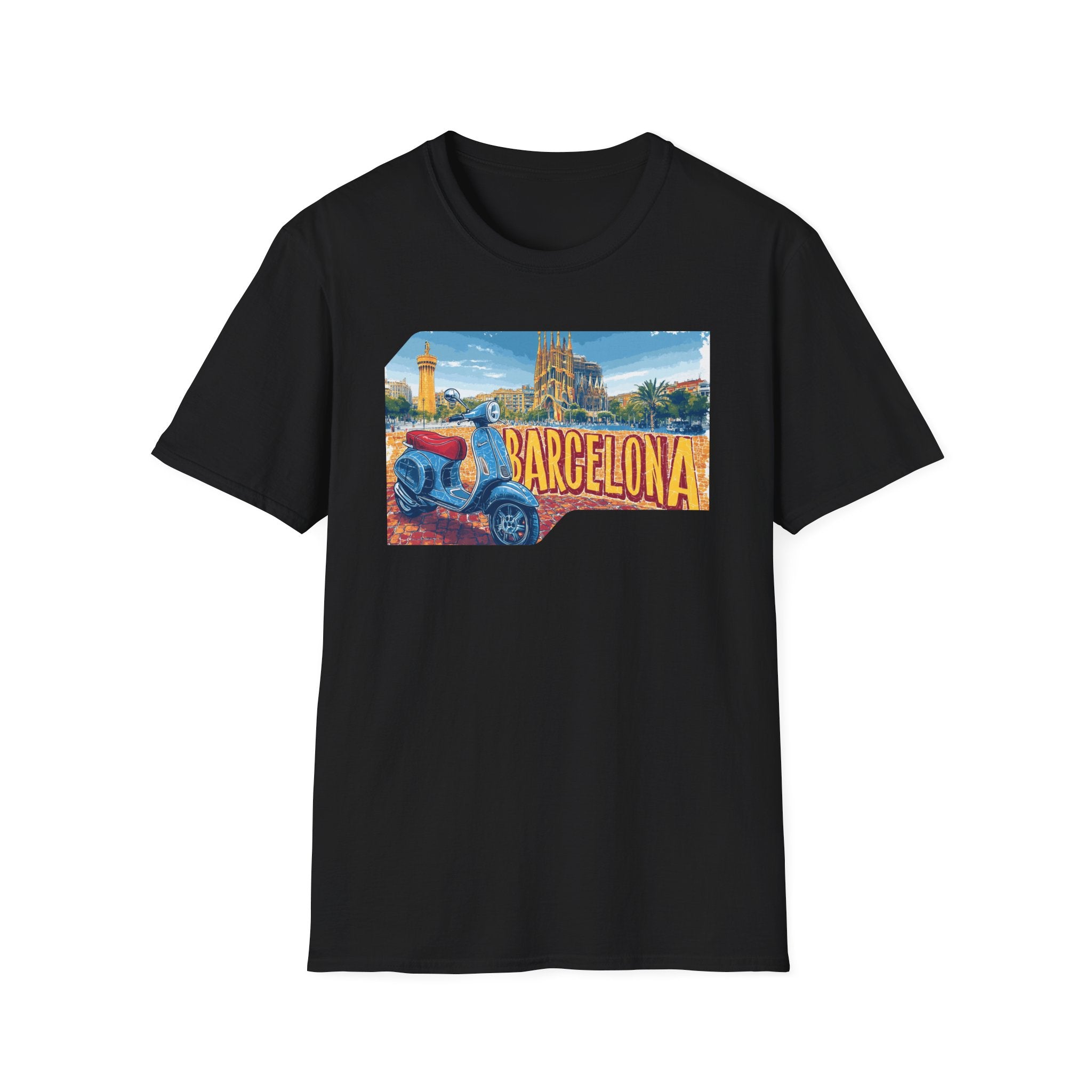 Barcelona Vintage Scooter T-Shirt | City Skyline Travel Souvenir