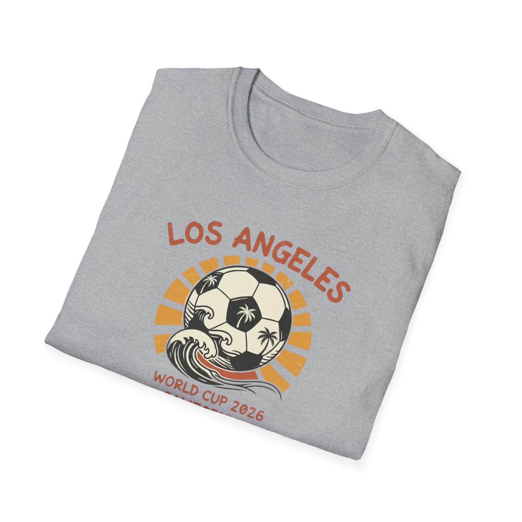 Los Angeles World Cup 2026 Soccer T-Shirt — Retro Sunset Ball Design