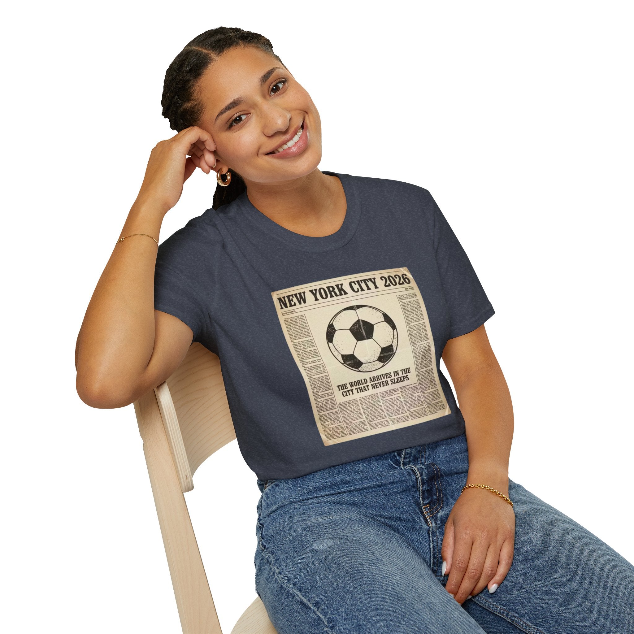 Soccer Newspaper T-Shirt — New York City 2026 Vintage Soccer Tee
