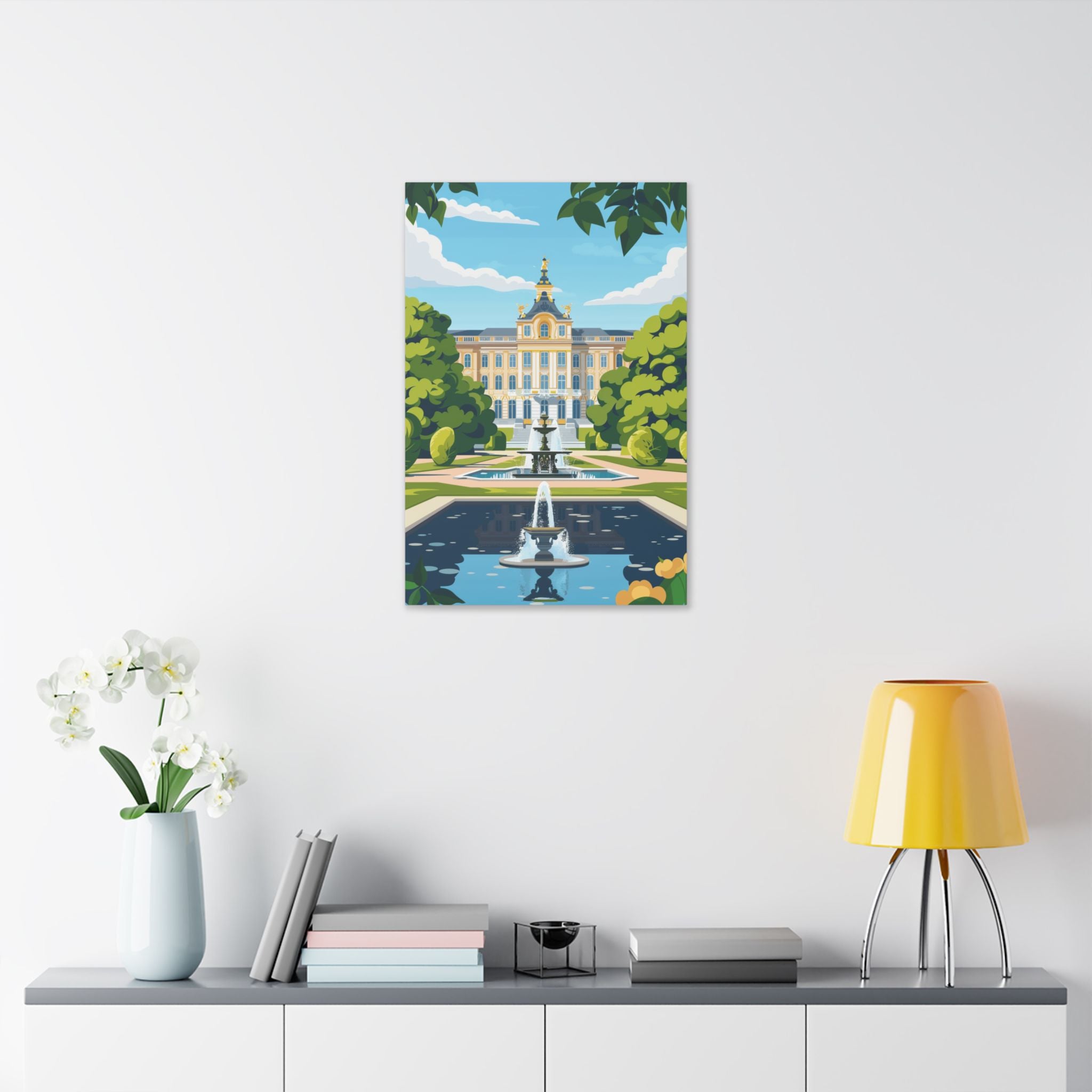 Munich Nymphenburg Palace Facade and Garden Fountain - Classic Stretched Canvas Art