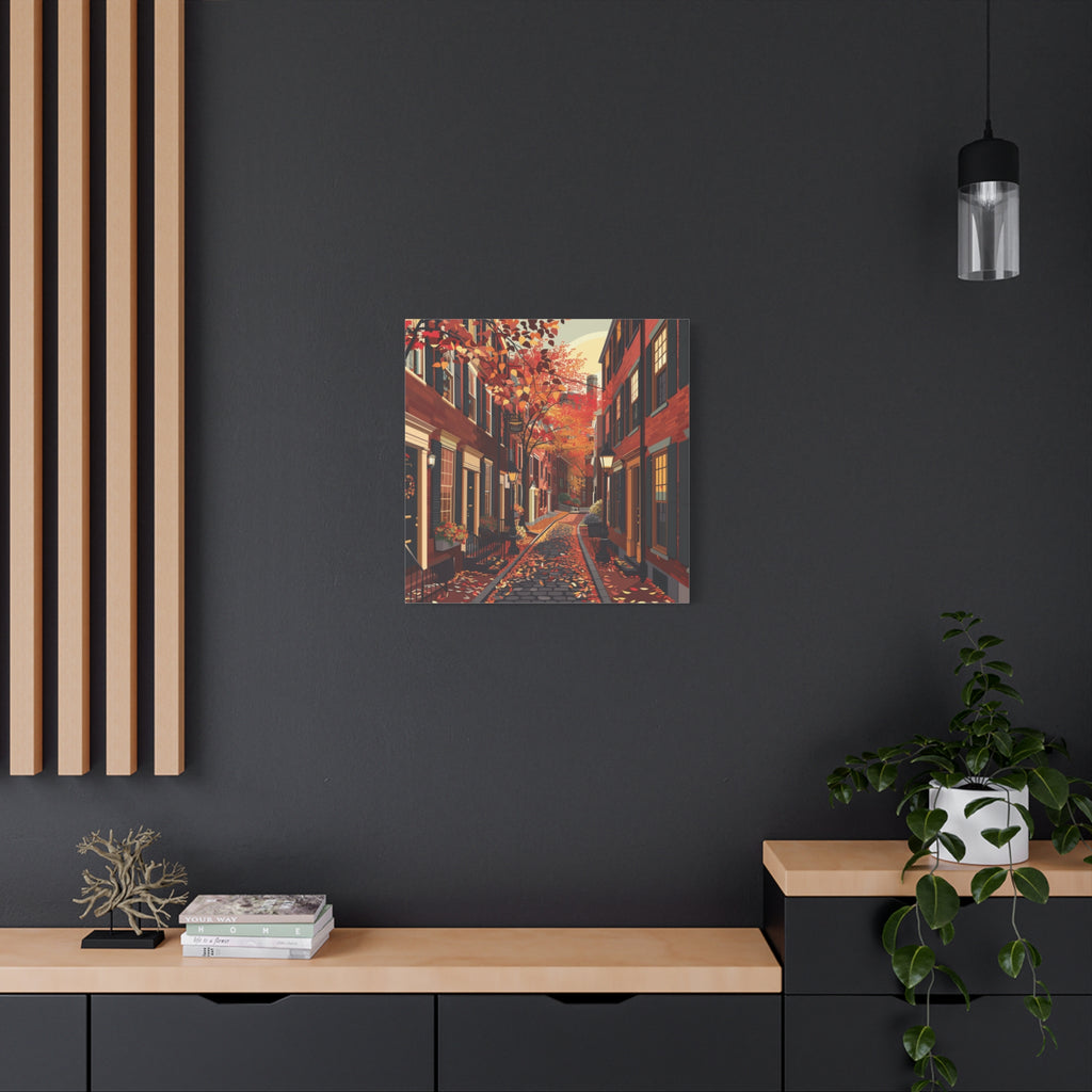 Boston Beacon Hill - New England - Acorn Street - Autumn Cobblestone Alley Stretched Canvas