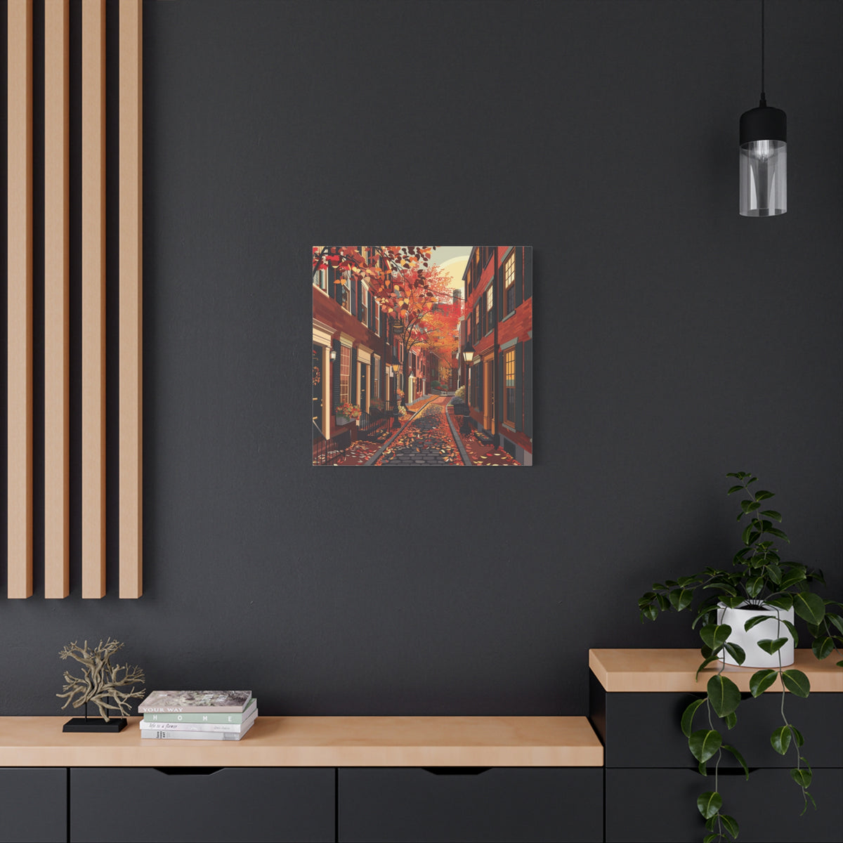 Boston Beacon Hill - New England - Acorn Street - Autumn Cobblestone Alley Stretched Canvas