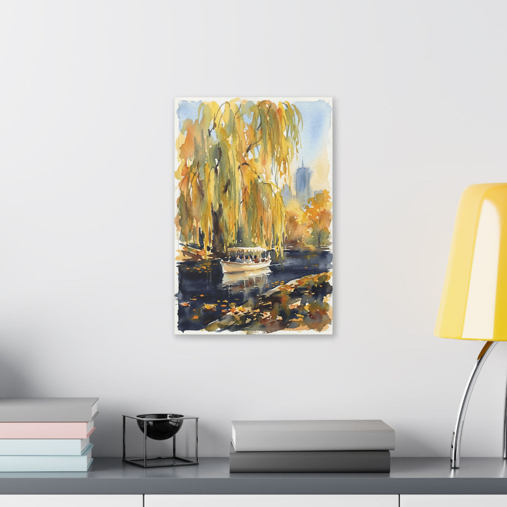 Boston Public Garden - New England - Hancock Tower - Autumn Willow Boat Canvas