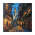 Gothic Quarter Street Barcelona - Evening Rue – European Cobblestone Street Stretched Canvas Wall Art