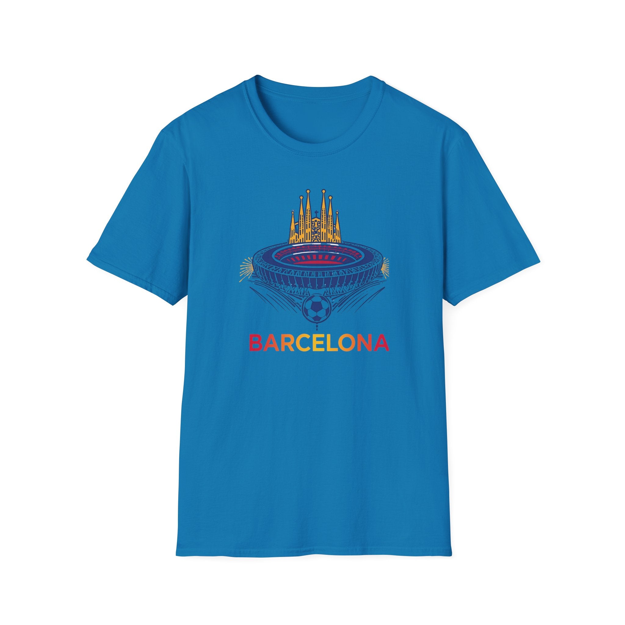 Barcelona Stadium and Sagrada Família Soccer T-Shirt | Football City Design