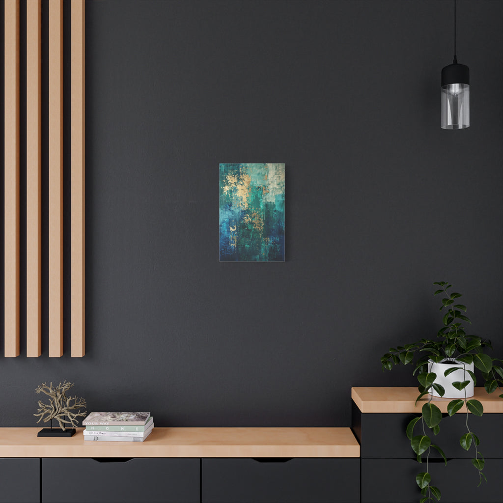 Abstract Teal & Gold Canvas Art  inspired by Vienna – Modern Stretched Wall Art