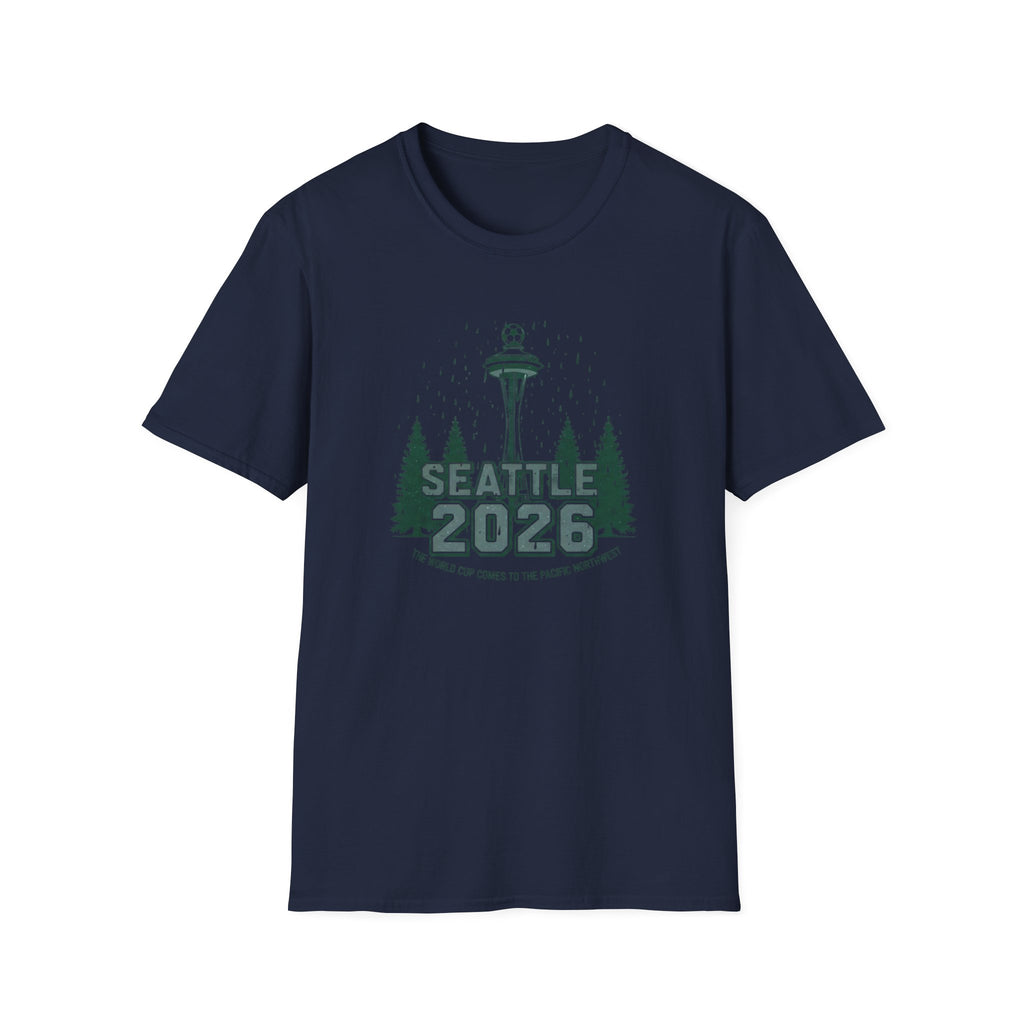 Seattle 2026 Souvenir T-Shirt — Space Needle & Pine Trees Travel Tee