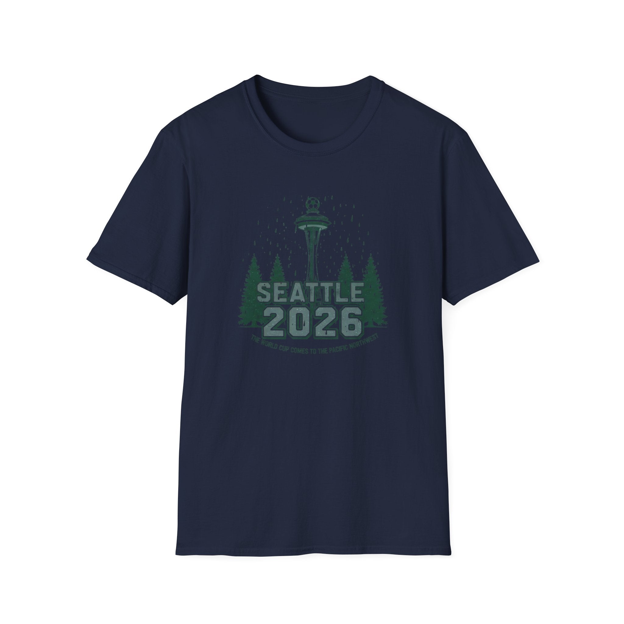 Seattle 2026 Souvenir T-Shirt — Space Needle & Pine Trees Travel Tee
