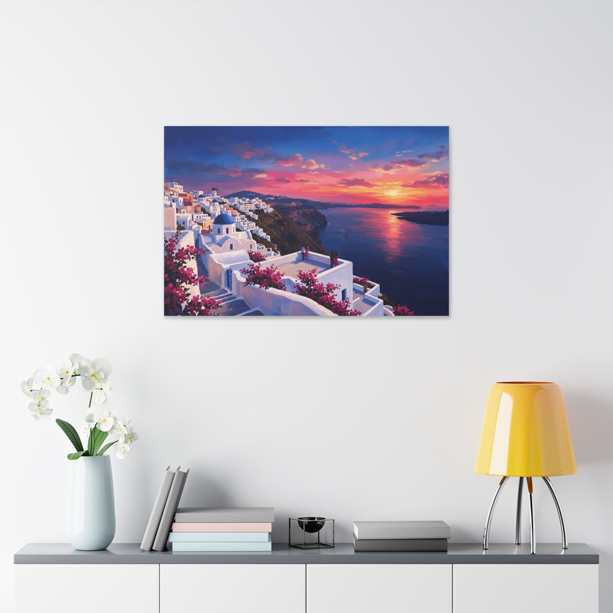 Santorini Sunset Canvas Print — Mediterranean Coastal Wall Art