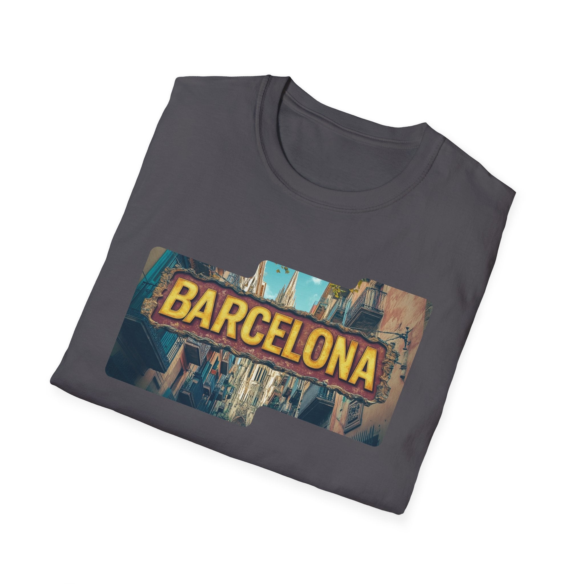 Barcelona Cityscape T-Shirt | Vintage Sign Travel Tee
