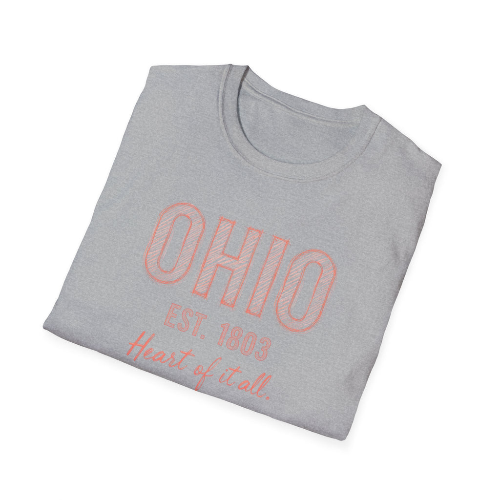 Ohio Heart of It All T-Shirt — Vintage State Pride Tee