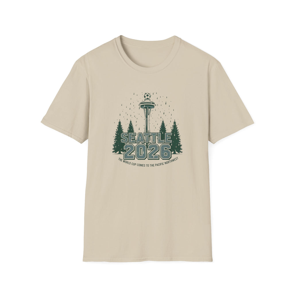 Seattle 2026 Souvenir T-Shirt — Space Needle & Pine Trees Travel Tee