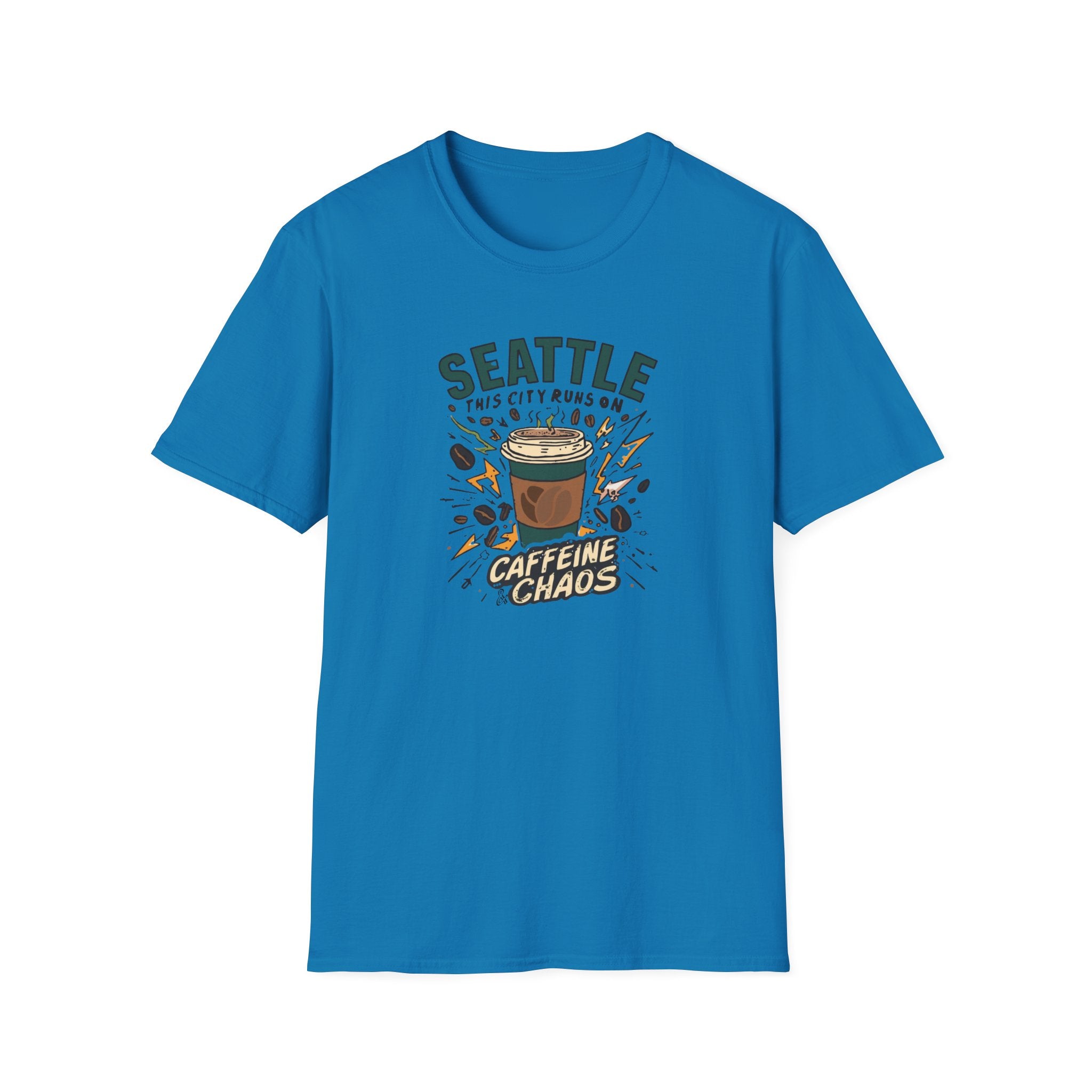 Seattle Caffeine Chaos T-Shirt – This City Runs on Coffee Graphic Tee