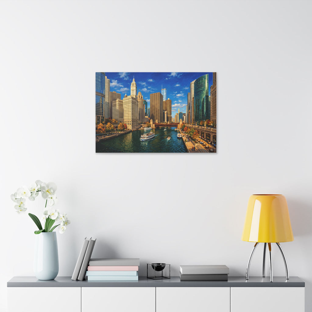 Chicago Riverwalk Canvas Print — Scenic Cityscape Wall Art