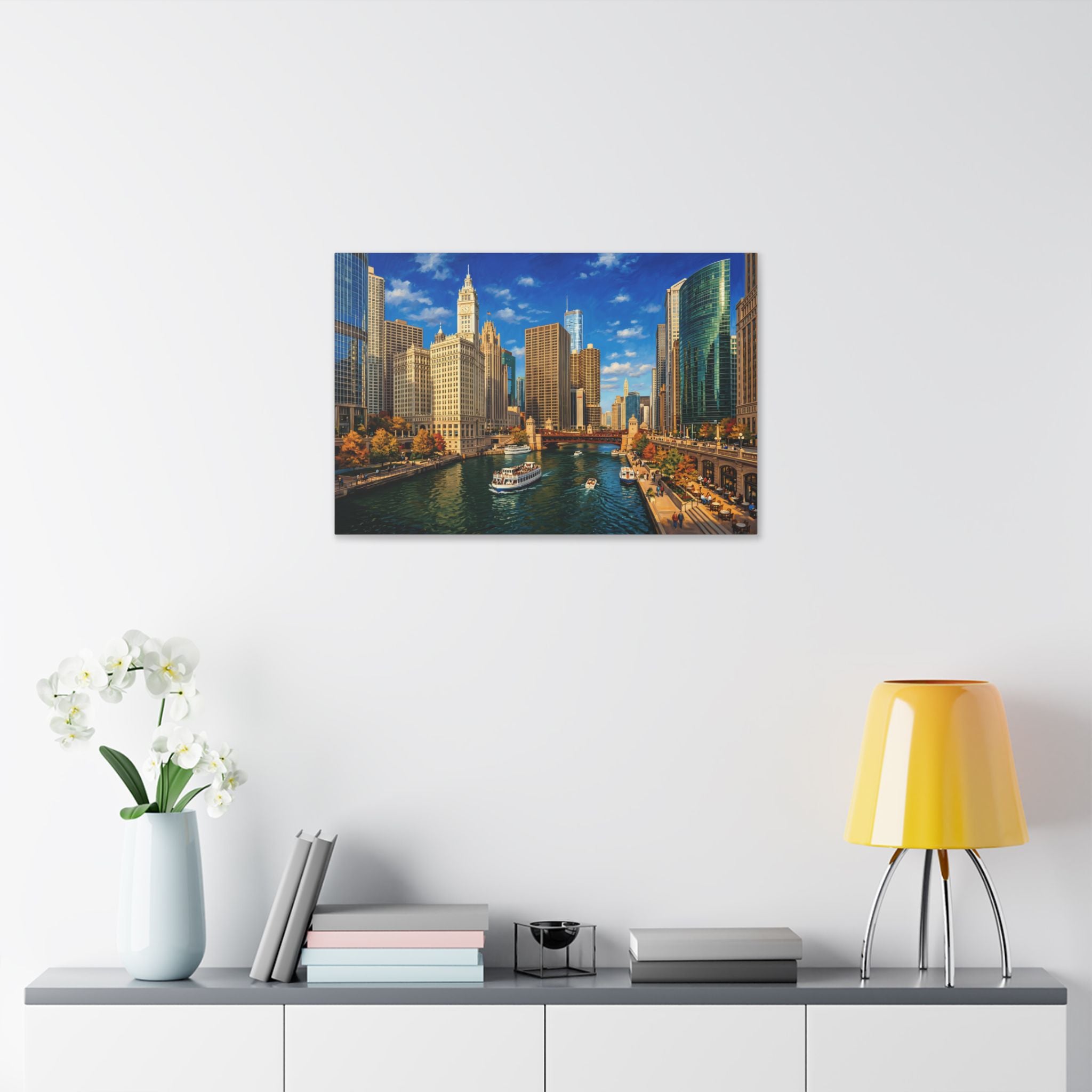 Chicago Riverwalk Canvas Print — Scenic Cityscape Wall Art