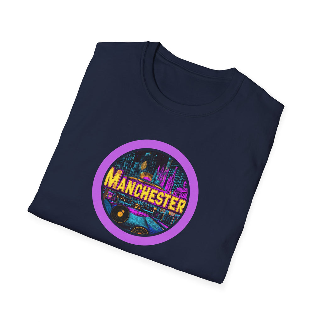Manchester neon cityscape T-Shirt | retro skyline badge