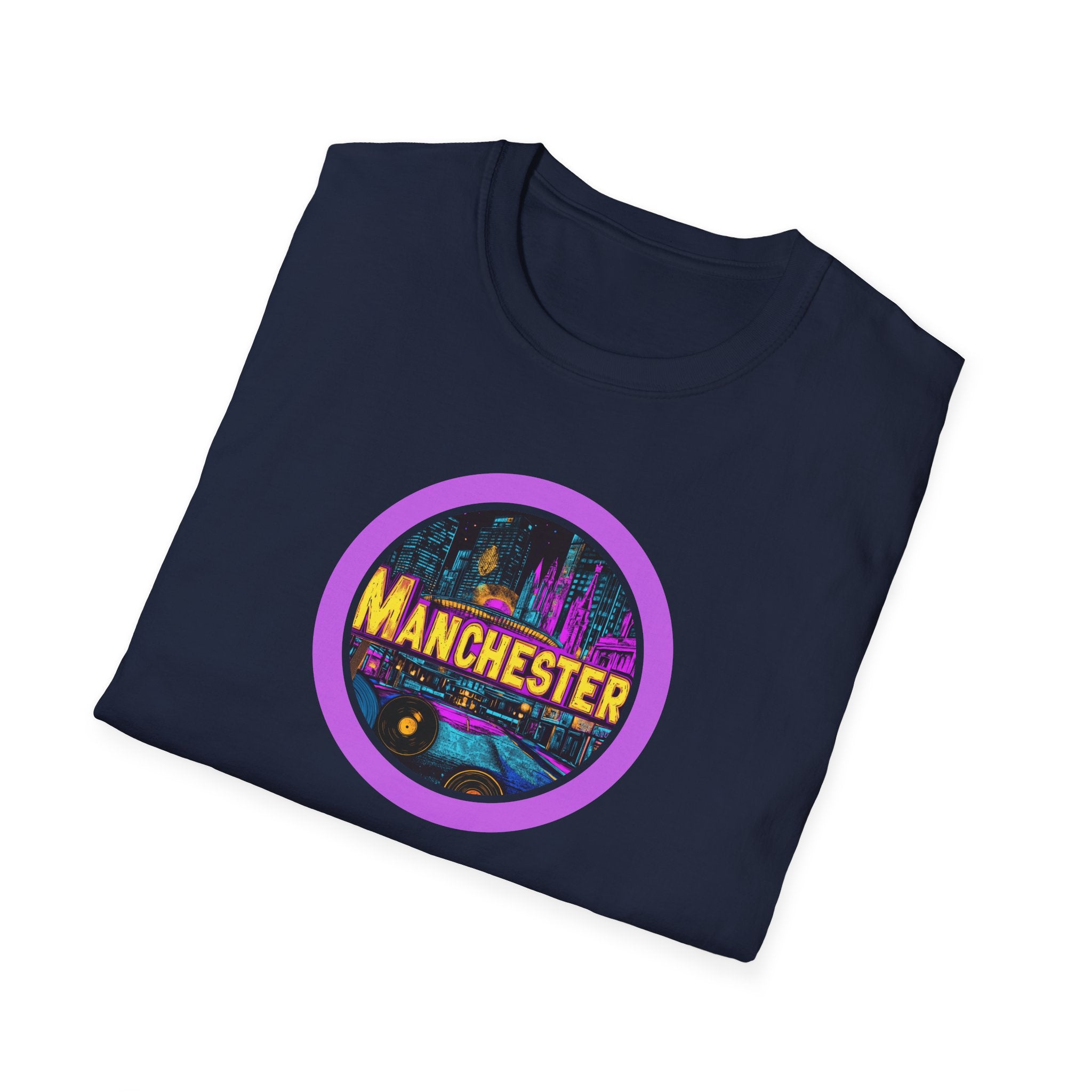 Manchester neon cityscape T-Shirt | retro skyline badge