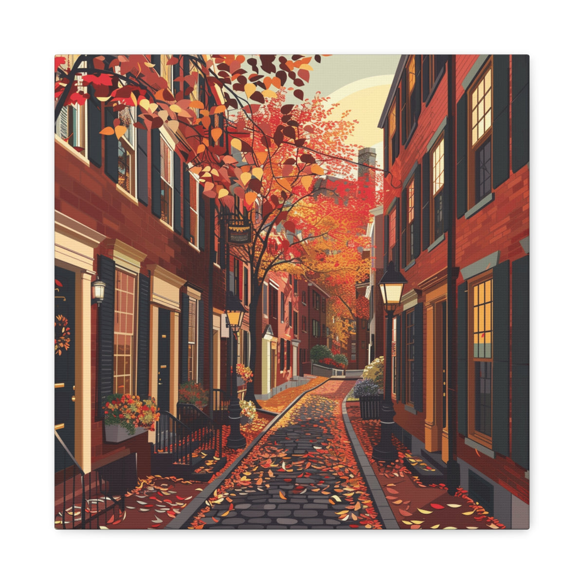 Boston Beacon Hill - New England - Acorn Street - Autumn Cobblestone Alley Stretched Canvas