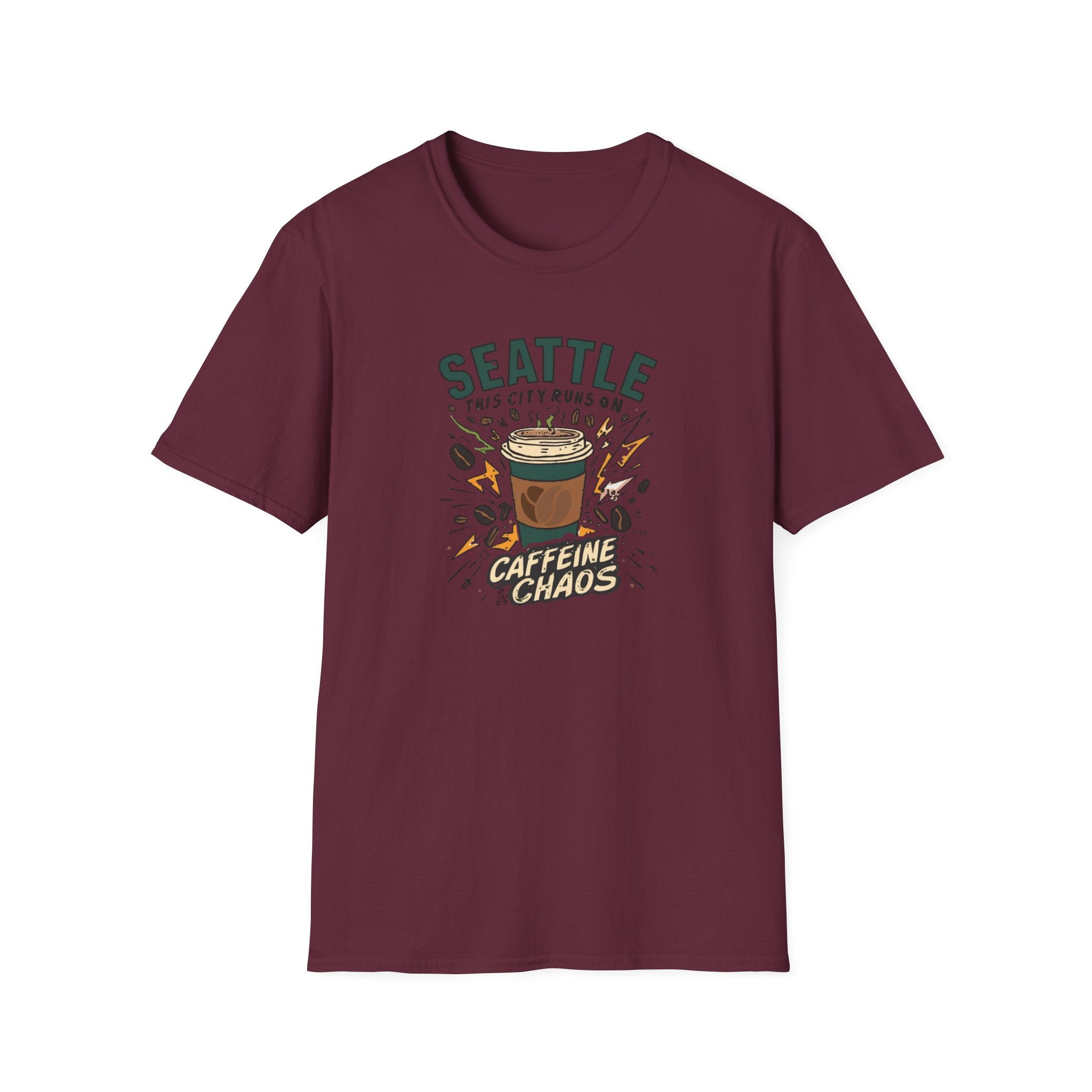 Seattle Caffeine Chaos T-Shirt – This City Runs on Coffee Graphic Tee