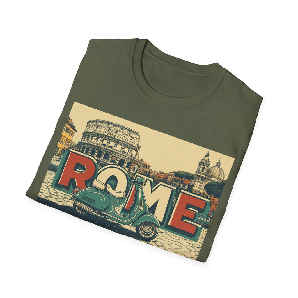Rome Vintage Scooter T-Shirt | Colosseum Travel Postcard Design
