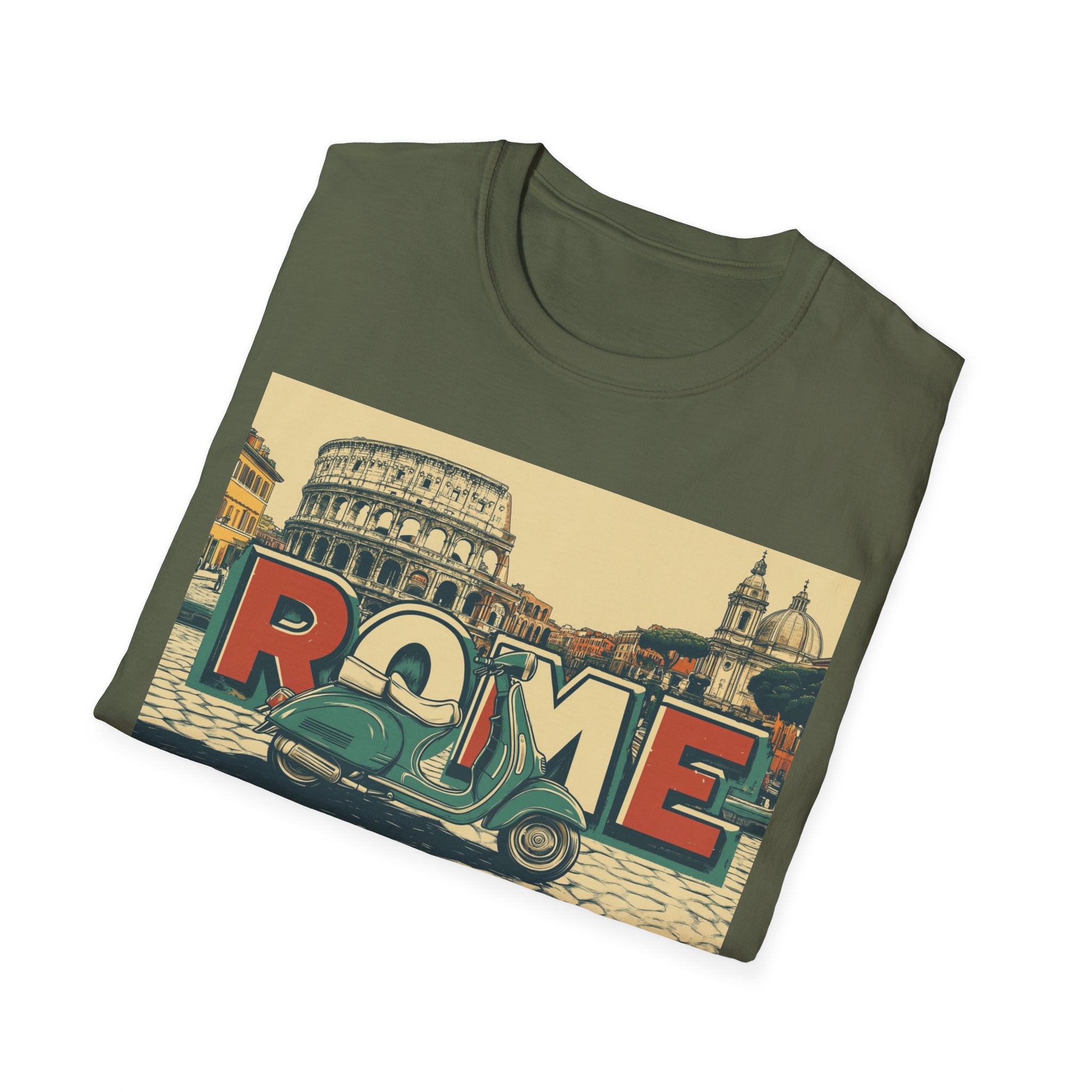 Rome Vintage Scooter T-Shirt | Colosseum Travel Postcard Design