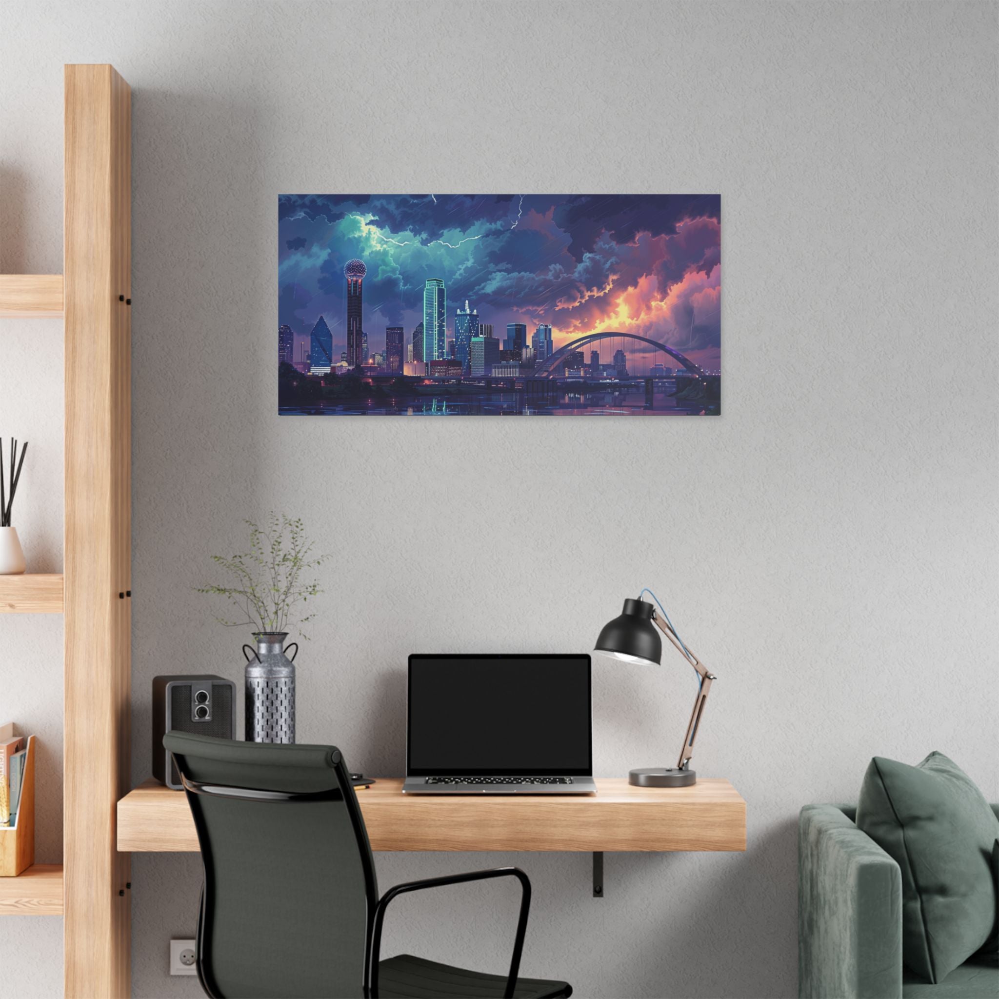 Dallas Cityscape Canvas Print — Stormy Sunset Skyline Wall Art
