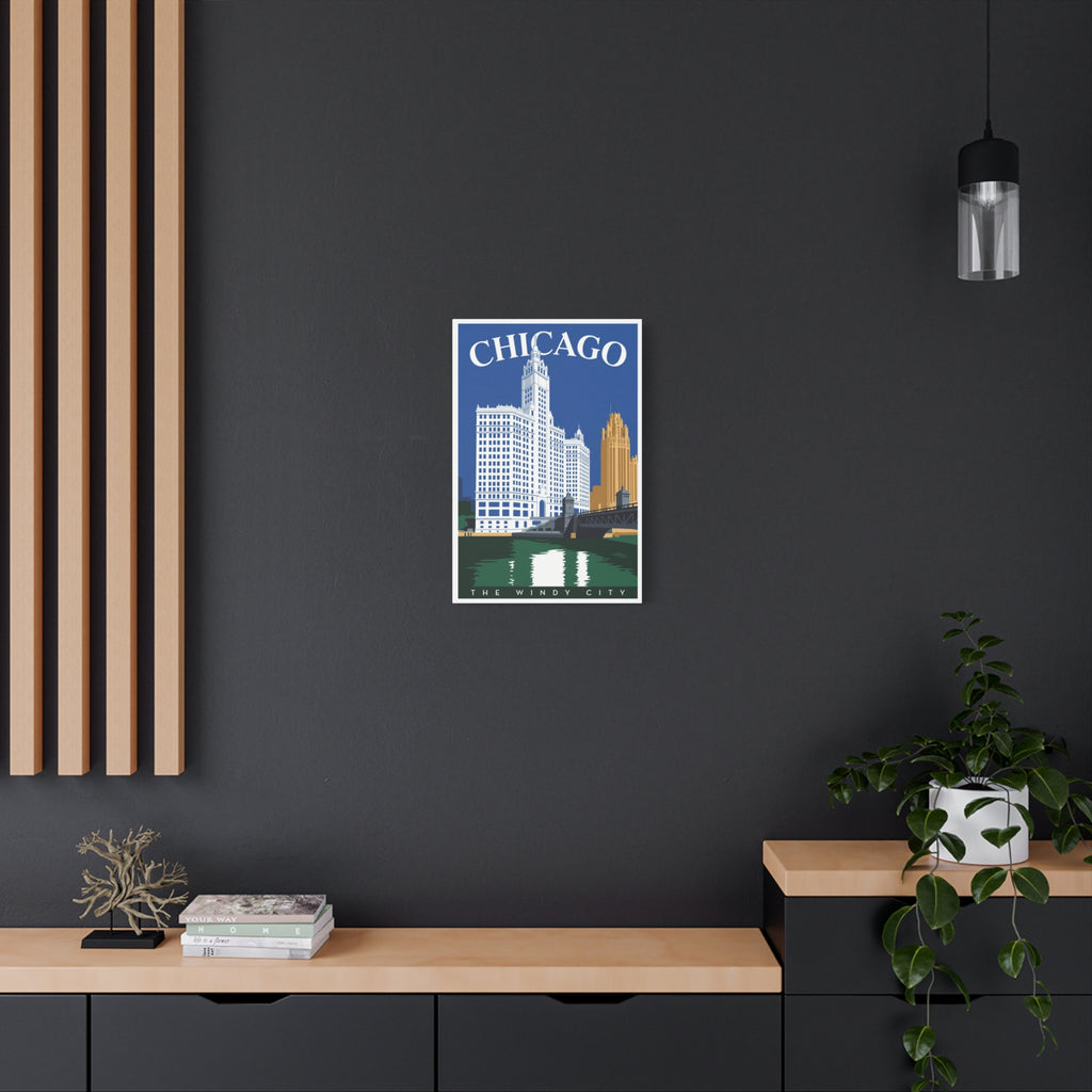 Chicago Skyline Stretched Canvas – The Windy City Retro Travel Art