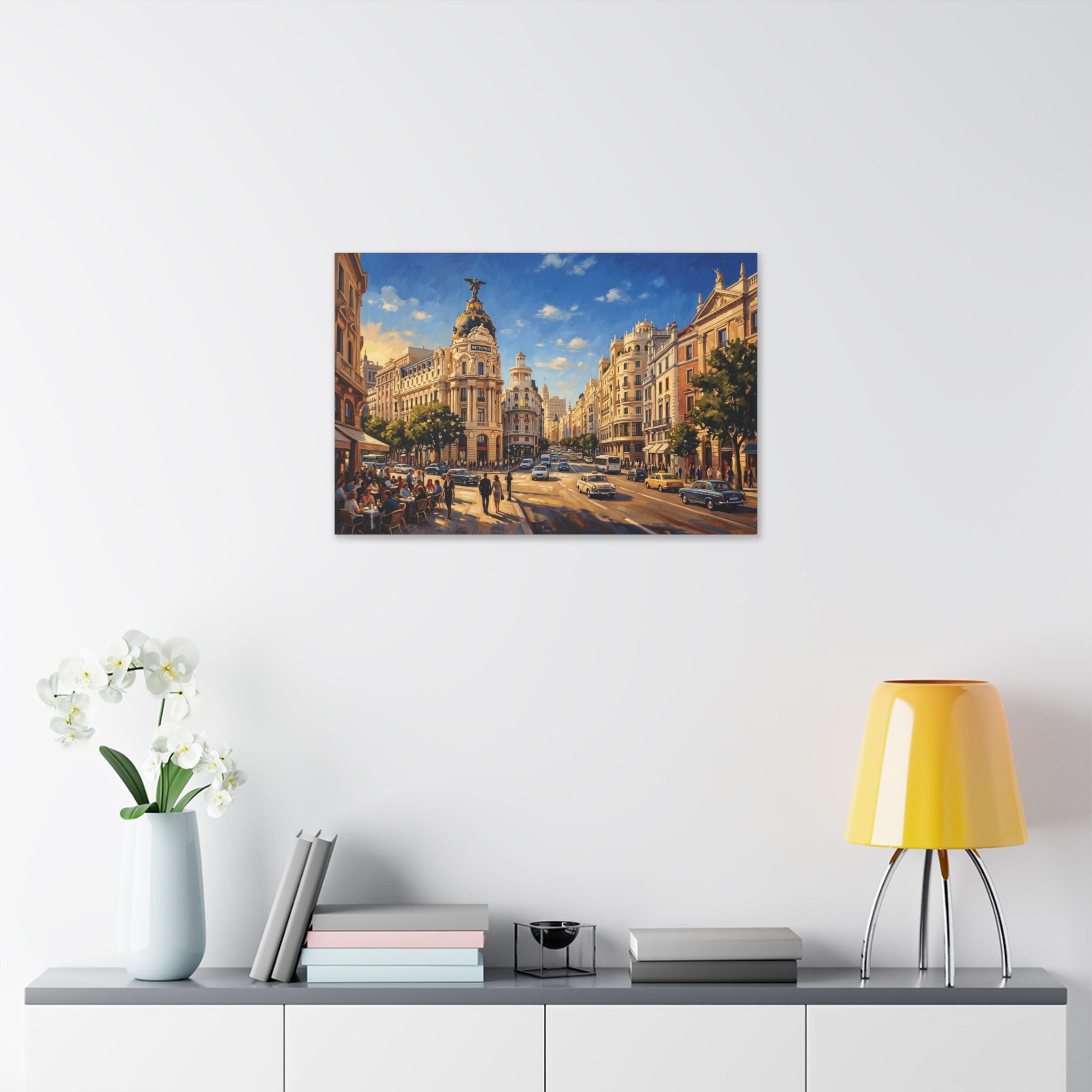 Madrid Cityscape Canvas Print — Vintage Gran Vía Street Wall Art