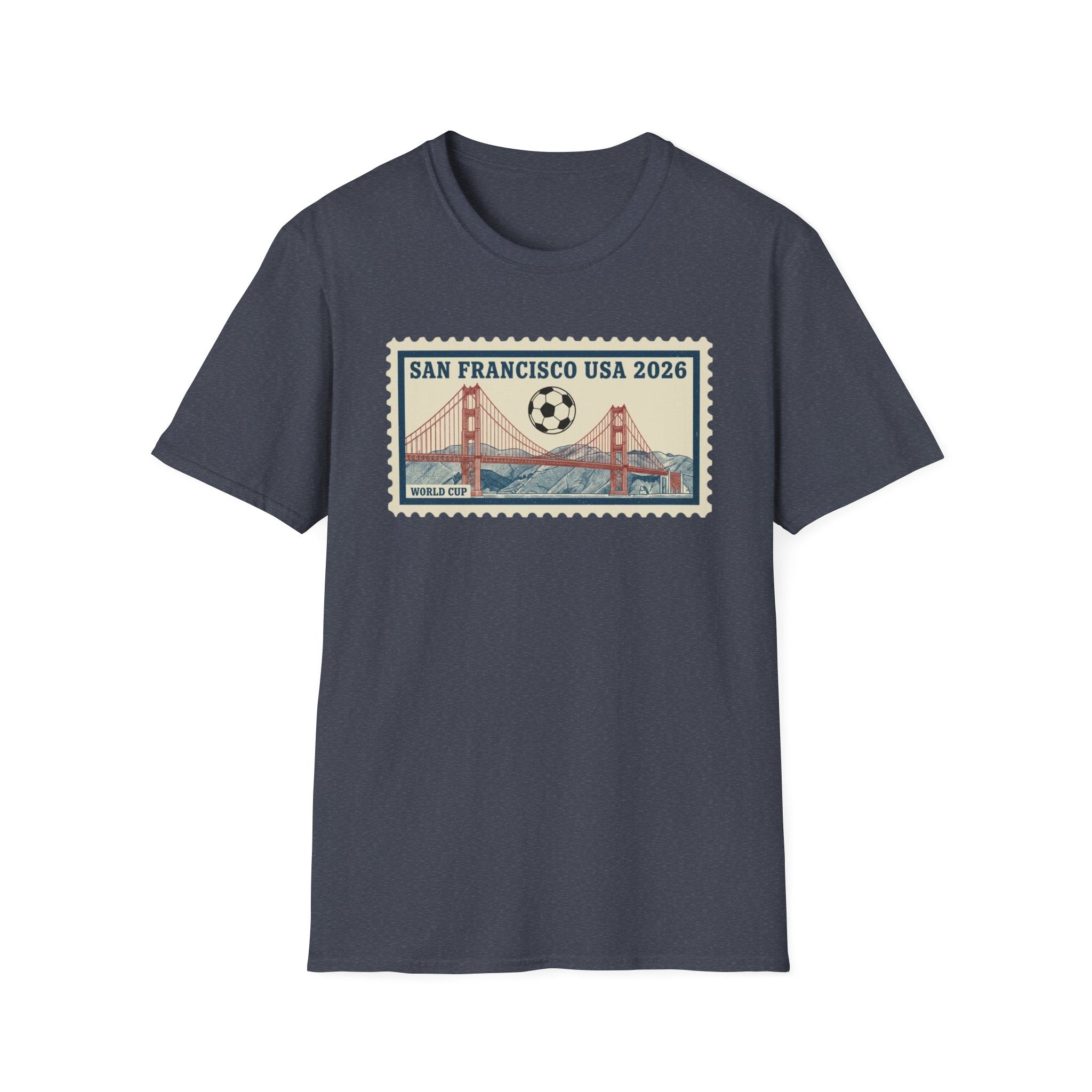 San Francisco 2026 Golden Gate Stamp T-Shirt — Vintage Soccer Postage Design