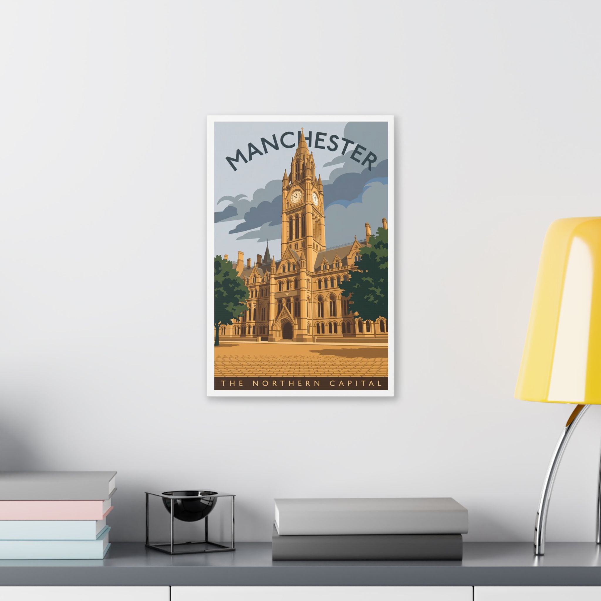 Manchester Vintage Travel Canvas — "The Northern Capital" Stretched Wall Art