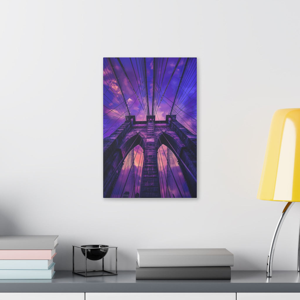 Brooklyn Bridge Sunset Canvas — Purple Sky Stretched Wall Art