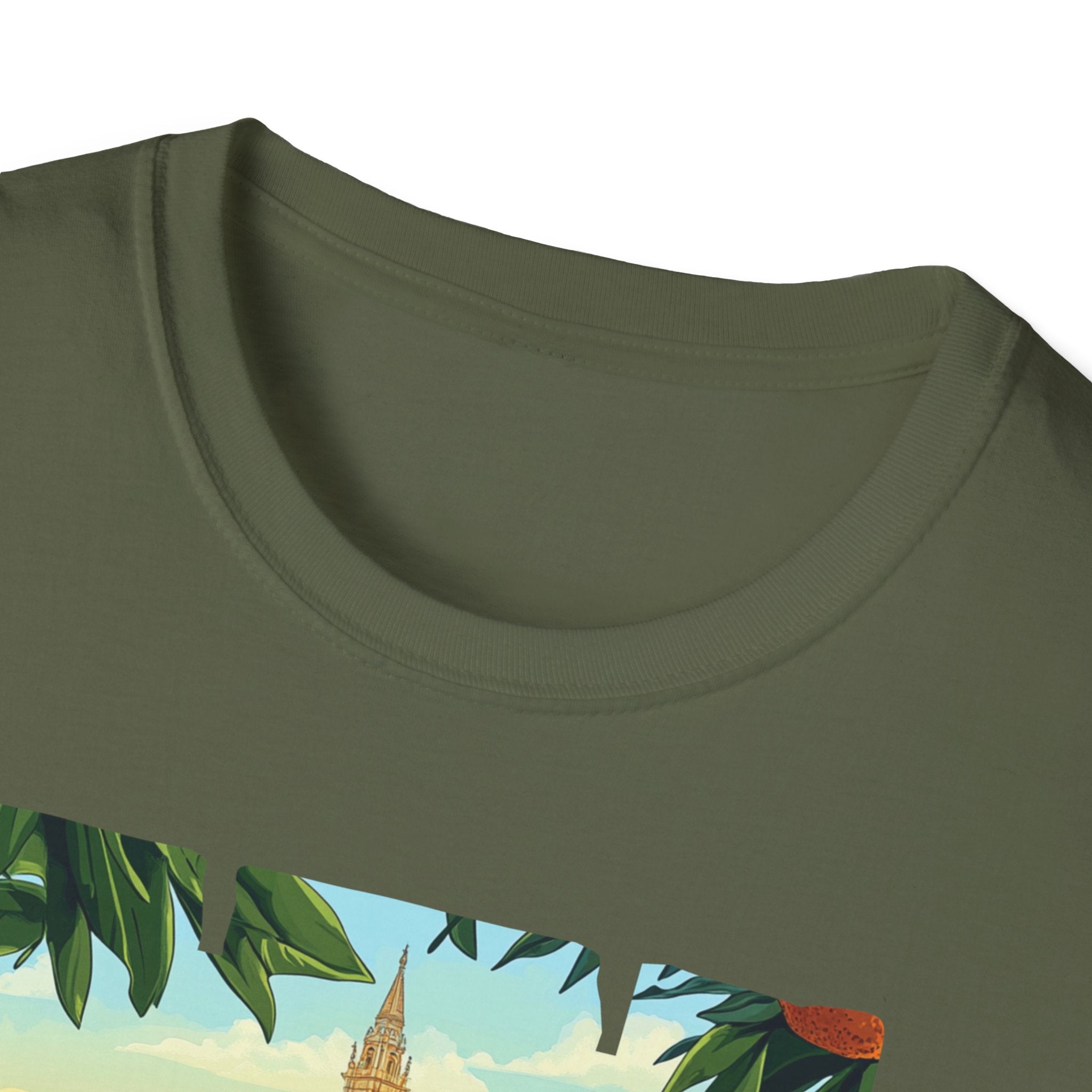 Valencia vintage travel postcard T-Shirt | Spain city skyline, oranges, palm leaves