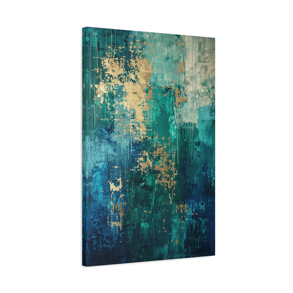 Abstract Teal & Gold Canvas Art  inspired by Vienna – Modern Stretched Wall Art