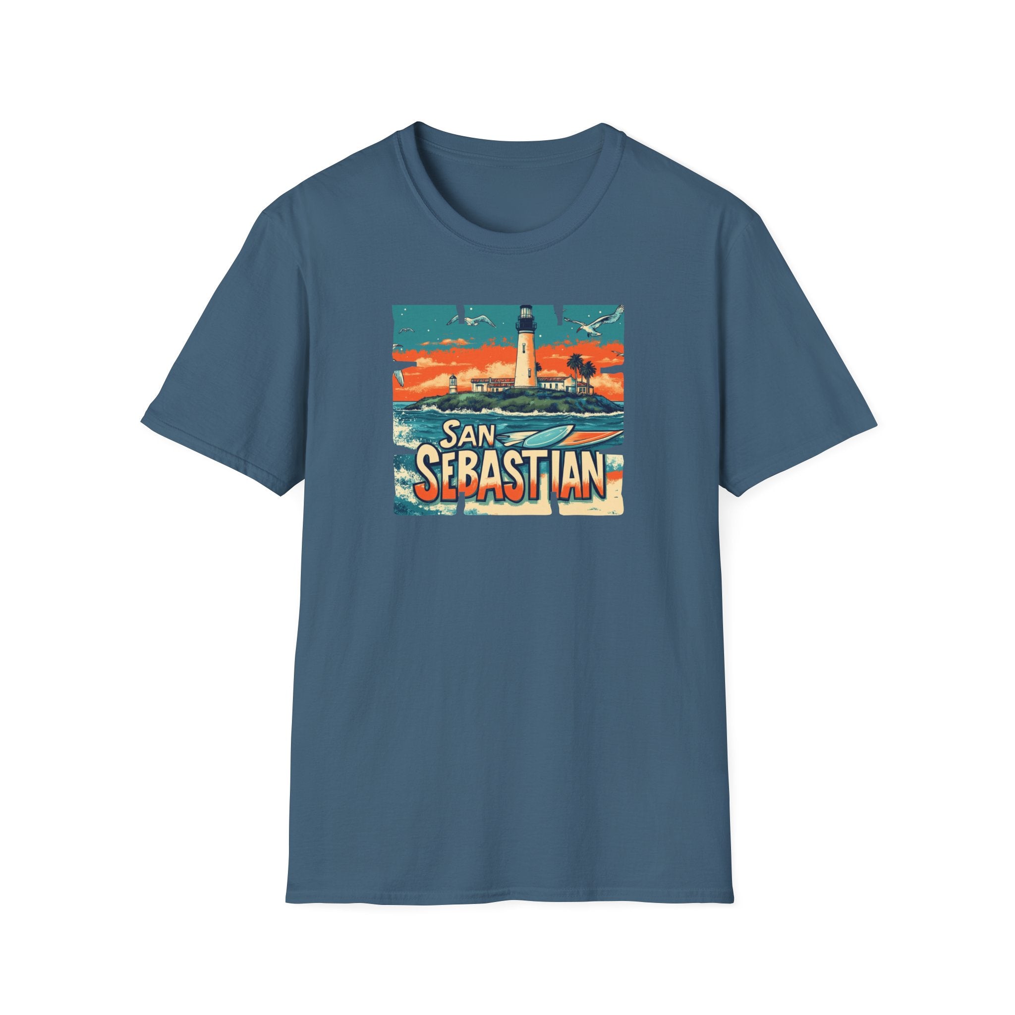 San Sebastian Lighthouse Vintage Poster T-Shirt | Coastal Travel Tee