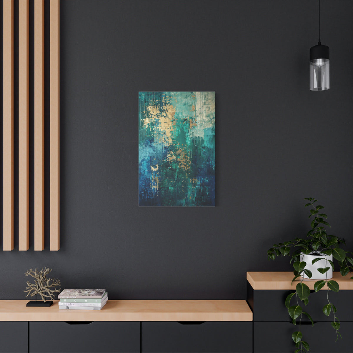 Abstract Teal & Gold Canvas Art  inspired by Vienna – Modern Stretched Wall Art