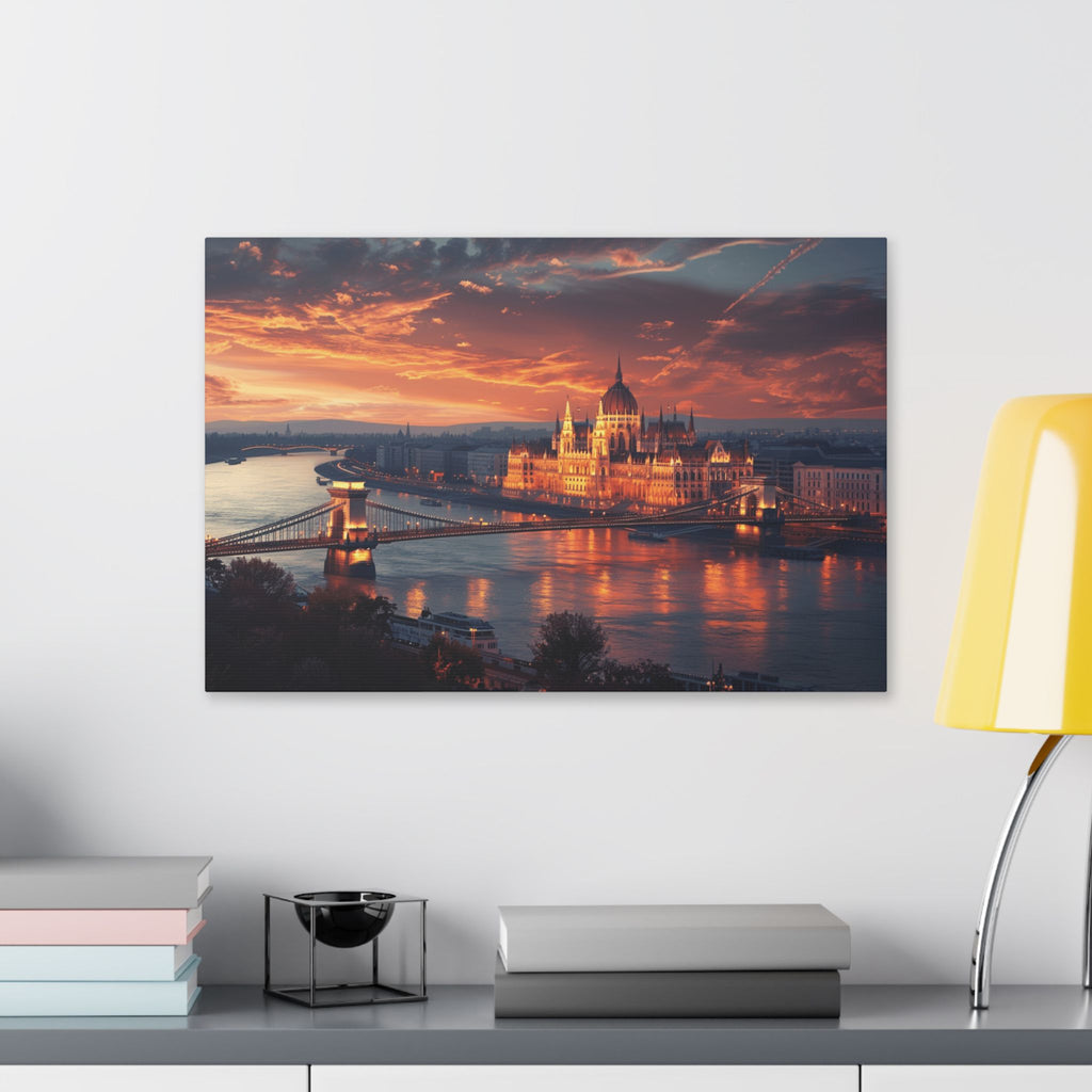 Budapest Parliament at Sunset — Classic Stretched Canvas Wall Art