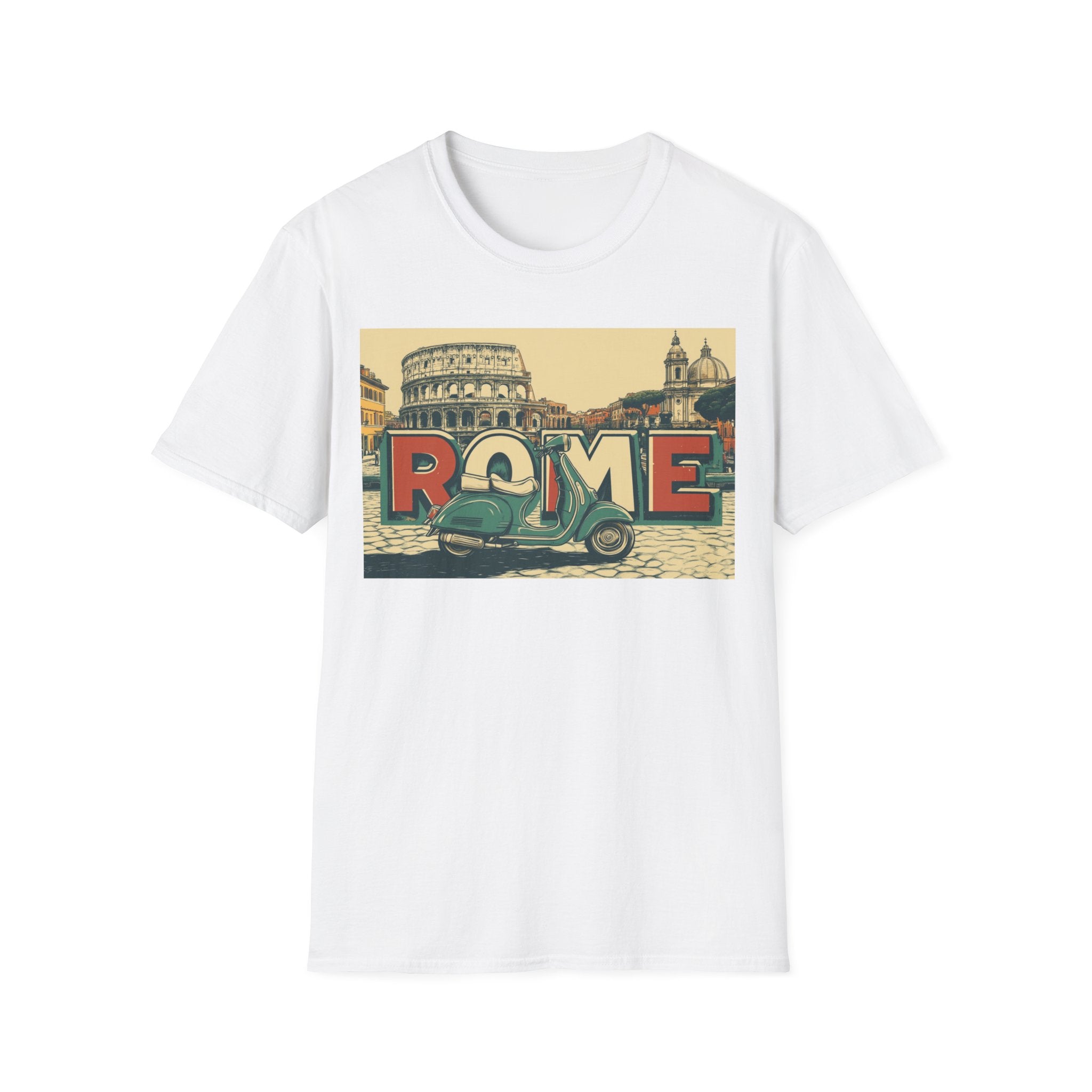 Rome Vintage Scooter T-Shirt | Colosseum Travel Postcard Design