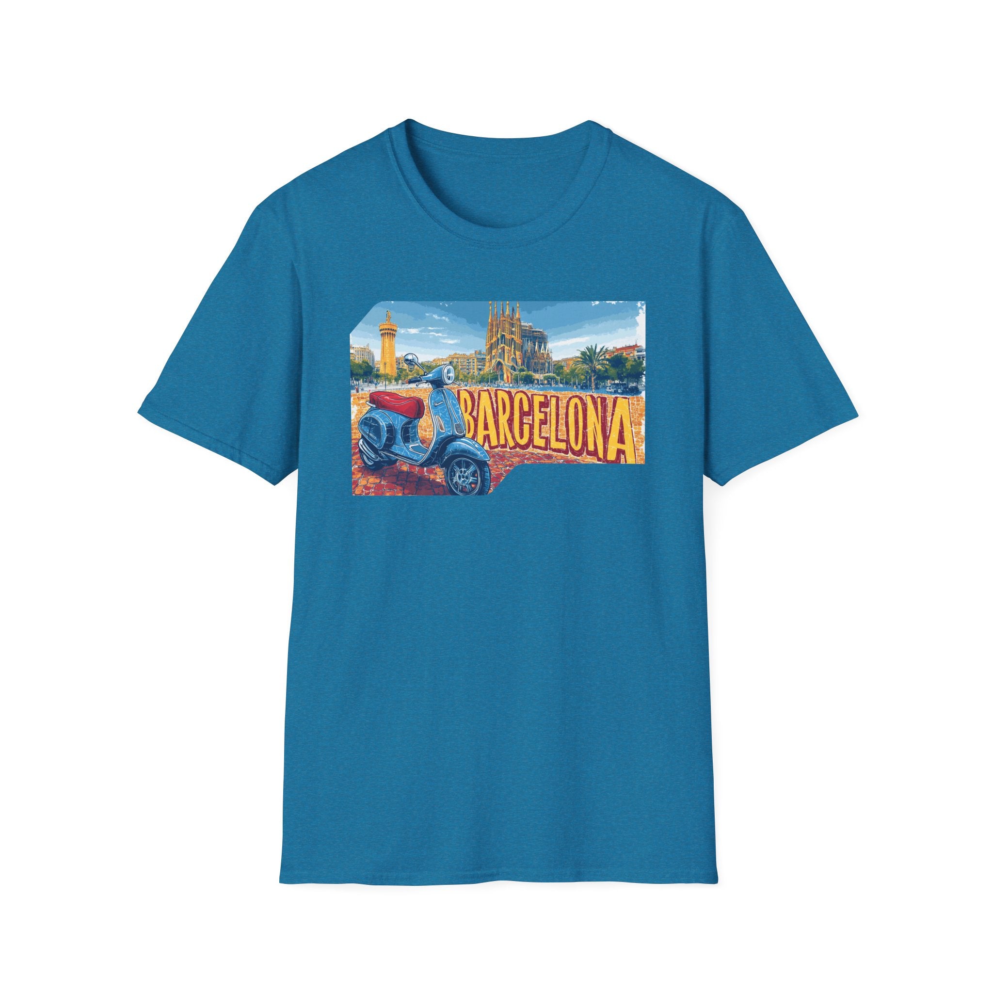 Barcelona Vintage Scooter T-Shirt | City Skyline Travel Souvenir