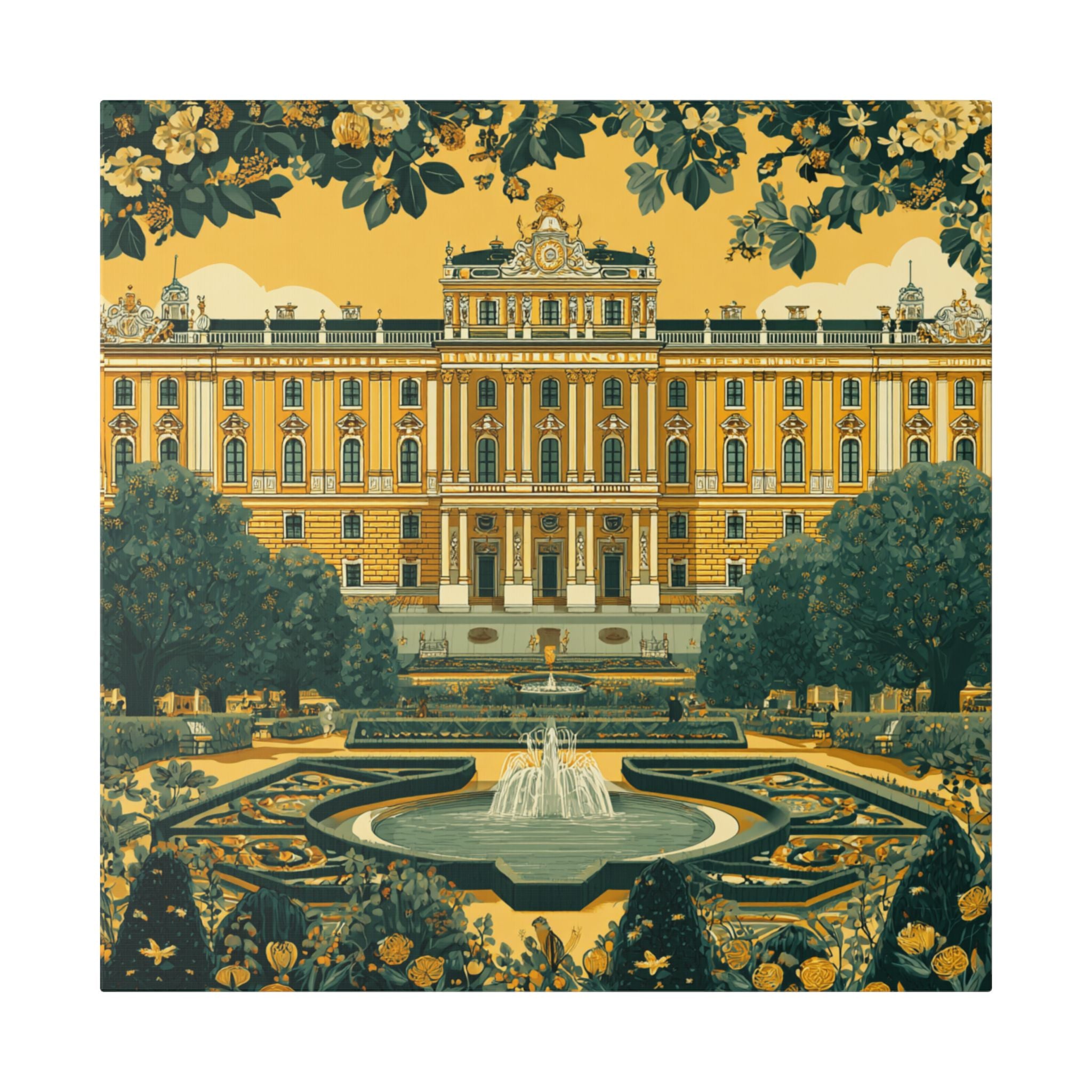 Vienna Schönbrunn Palace Canvas Print — Vintage Garden Fountain Wall Art