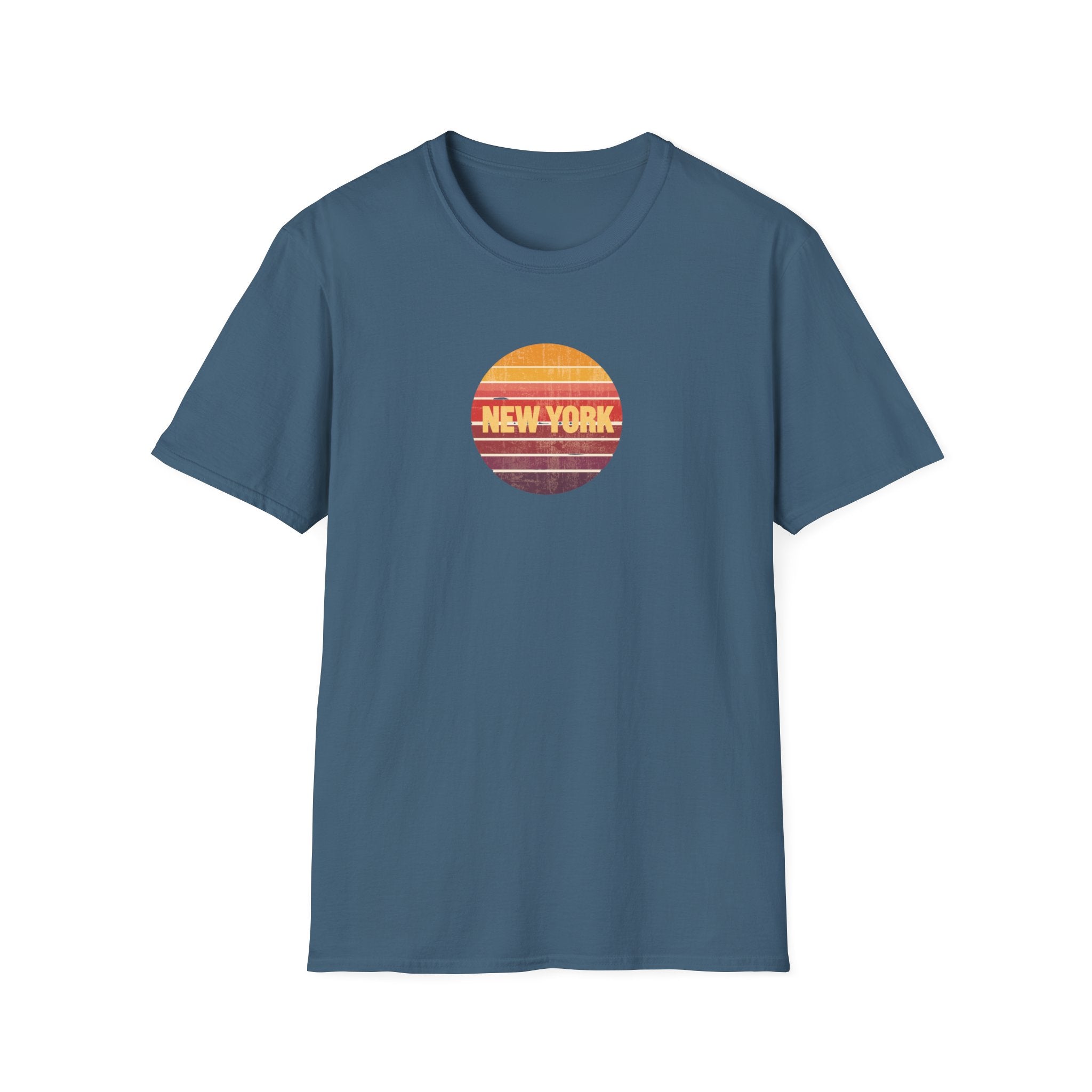 Retro Sunset New York T-Shirt | Vintage Striped City Graphic