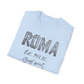Roma Vintage Script T-Shirt — 'Roma Est. 753 BC, Eternal spirit, Timeless soul'