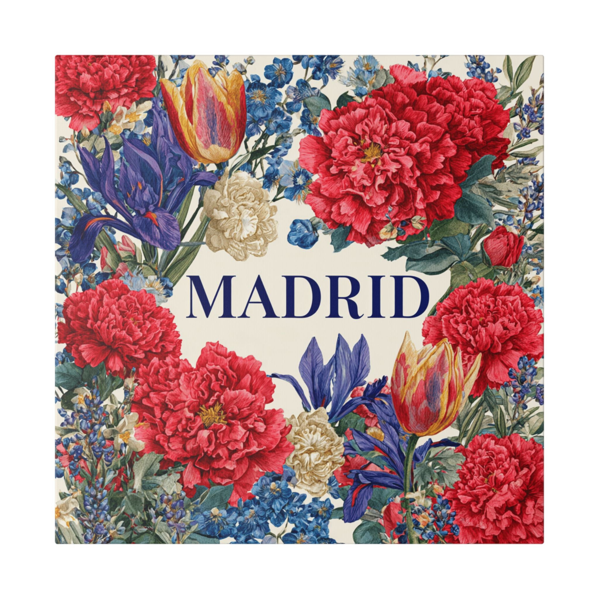 Madrid Floral Canvas Wall Art — Vintage Red & Blue Bouquet Stretched Canvas