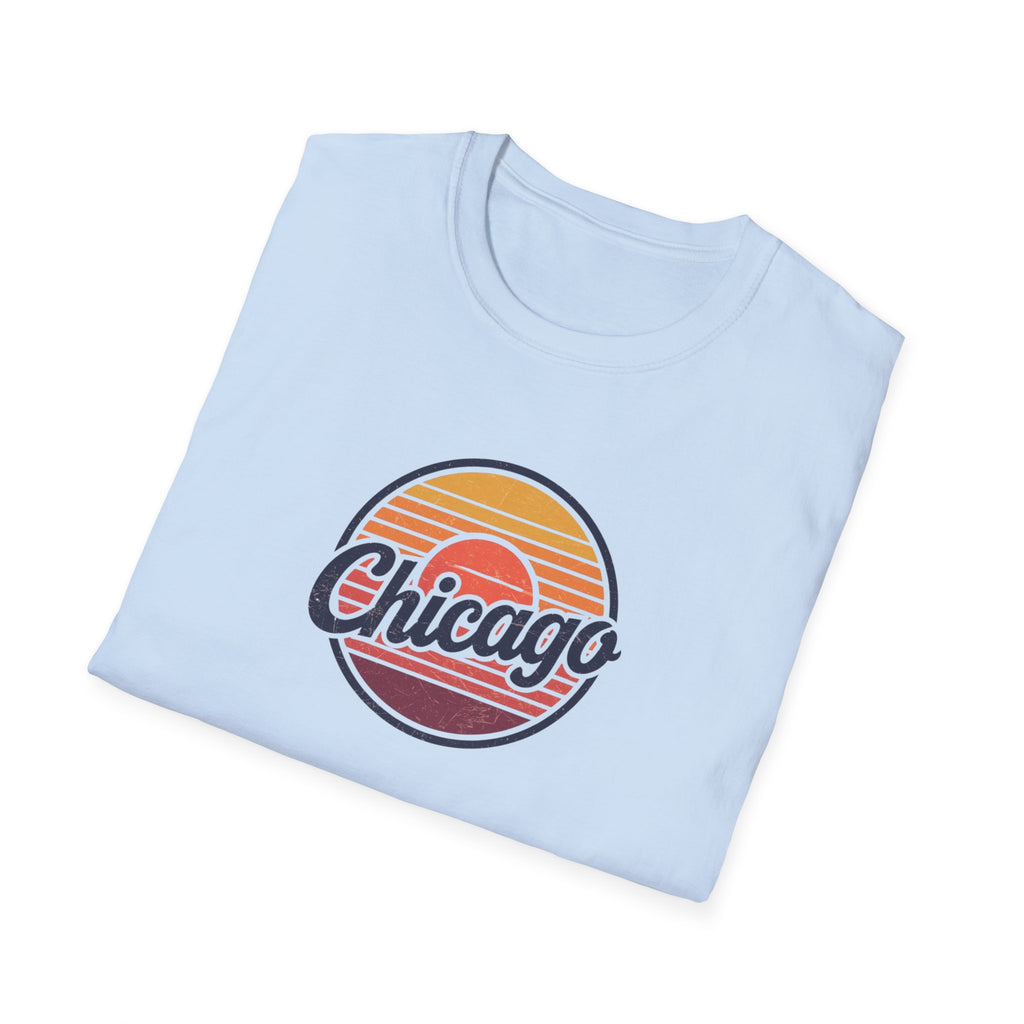 Chicago Retro Sunset T-Shirt | Vintage Script City Design